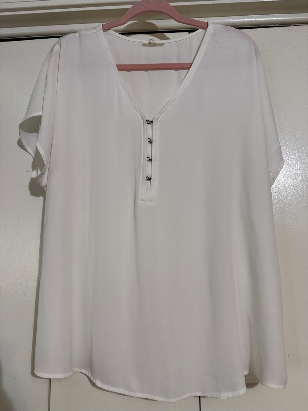 Maurices White V-Neck Henley Blouse